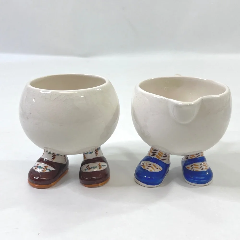 Carlton Ware Walking Ware Creamer Sugar Bowl England Blue Brown Shoes Vintage